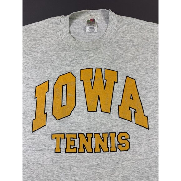 Vintage 90s Iowa University Hawkeye NCAA Tennis Grey Shirt XL Promo Sports Rare - Picture 3 of 6